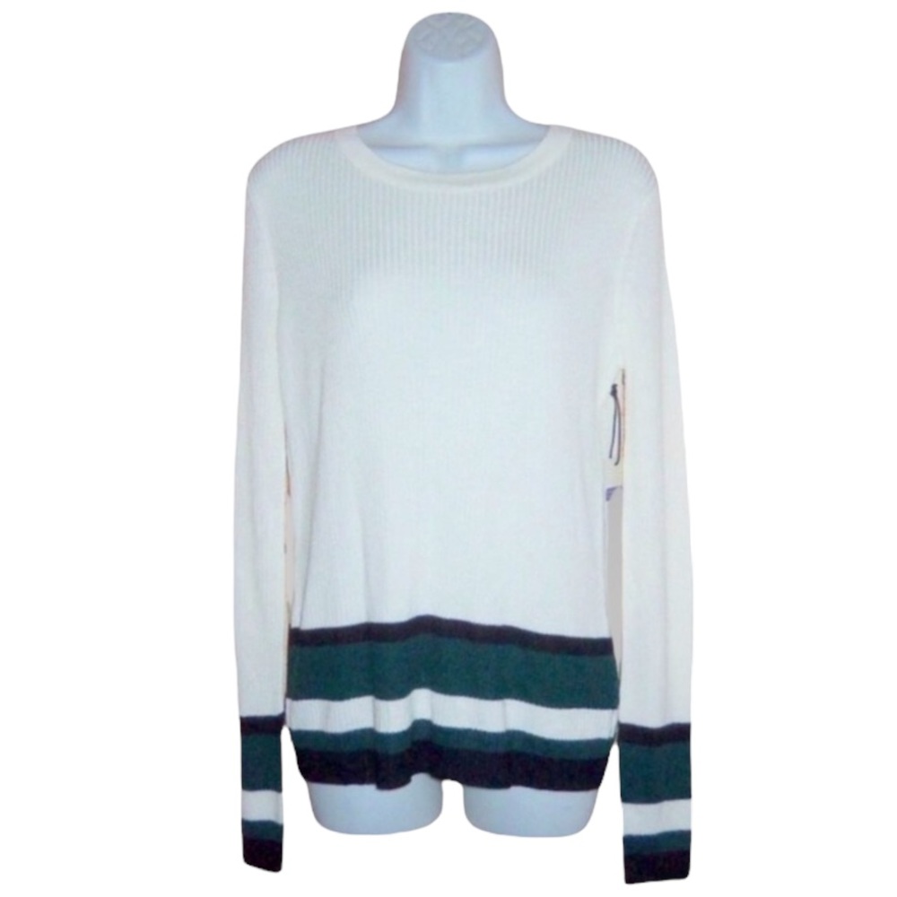 Dex Lightweight Green Ivory Striped Sweater Women’s Large NWT - Picture 8 of 8